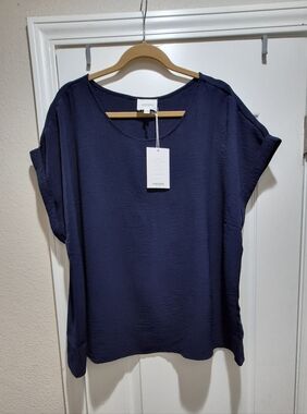 ANDRÉE by Unit Navy Blue Blouse Lightweight Flowy Short Sleeves 2X NWT